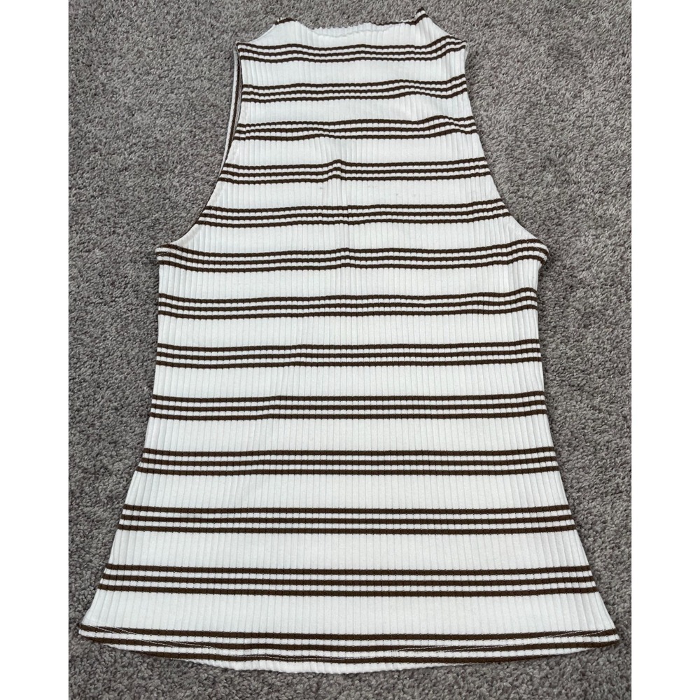 Maeve Tank Top Womens Medium Anthropologie Brown Striped Ribbed High Neck Preppy